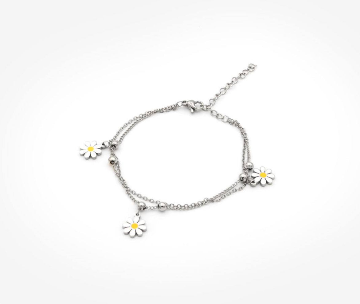 EDELSTAHL-ARMBAND „WHITE DAISIES“  BIGBS039